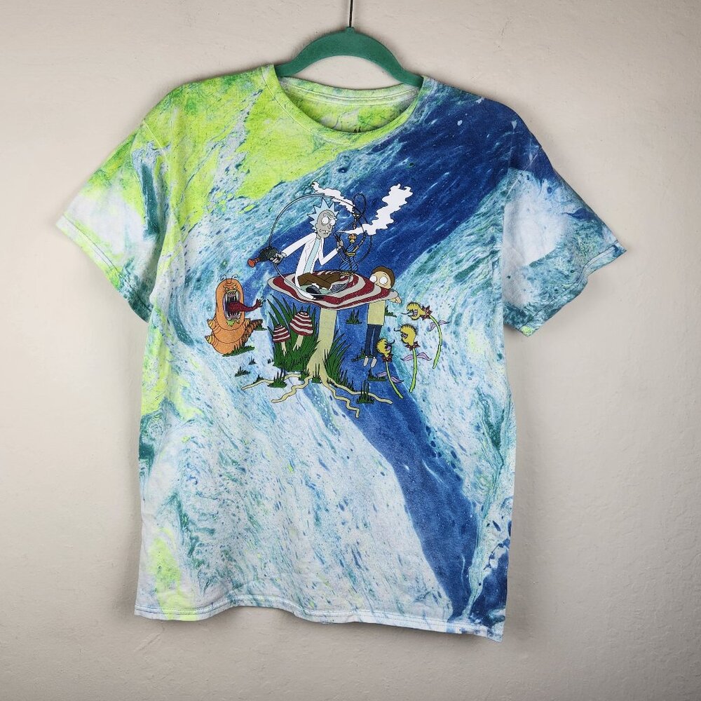 Rick and Morty Adult Swim Ripple Junction Tie Dye Mushroom Smoking Tee sz M
